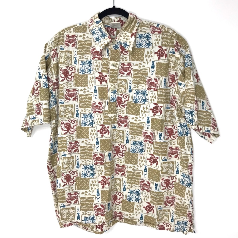 Go Barefoot Hawaiian Aloha Floral Popover Shirt